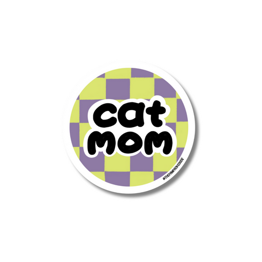 "Cat Mom" Groovy Checkered Sticker